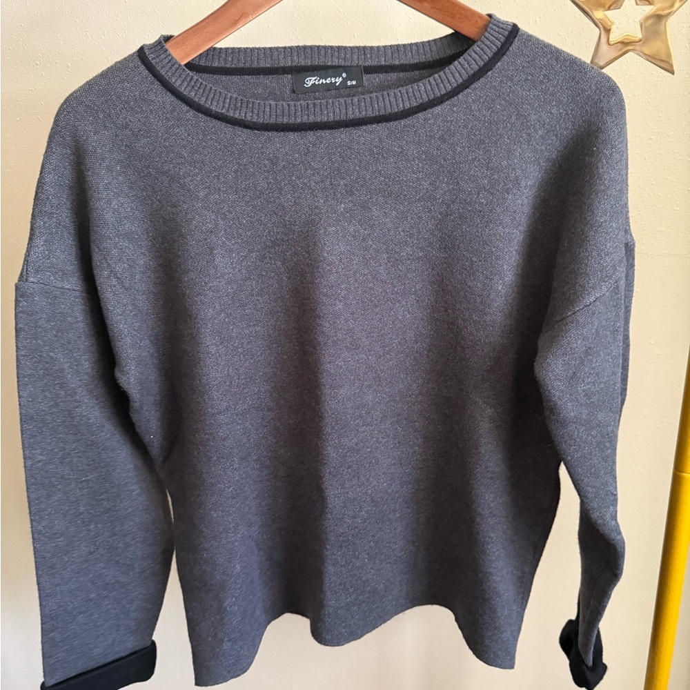 Finery London Charcoal Gray Sweater Womens Crewneck Knit Minimal S M